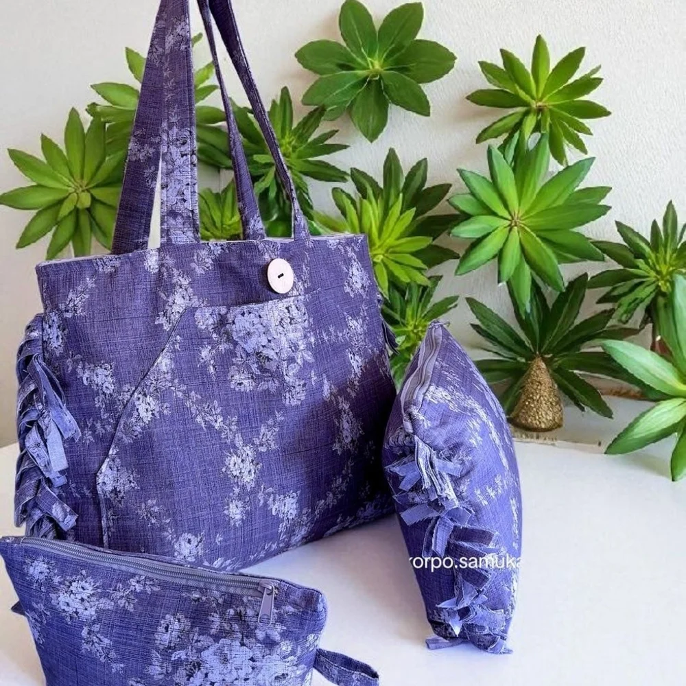 Lavender Floral Tote Bag Set